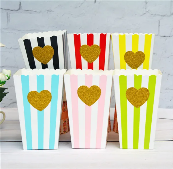 

36pcs Candy Colors Heart Glitter Gold Popcorn Star Box Pop Corn Scoop Party Favor Boxes Party Supplies Birthday Wedding Favor