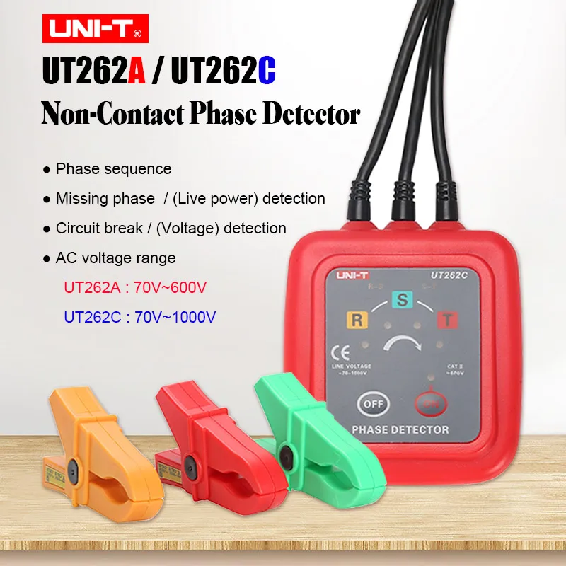 

UNI-T UT262A UT262C Non-Contact 3 Phase Detector Live Wire Detection Phase Identipcation Missing-phase Judgment AC Voltage Meter