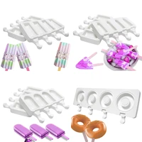shenhong 4 cavity silicone popsicle mould ice cube tray donuts ice cream molds summer freezer juice jelly tools with 50 sticks