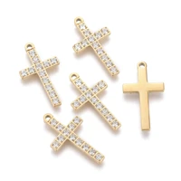 golden color surgical stainless steel cubic zirconia cross pendants necklace pendant charms for diy jewelry making accessories