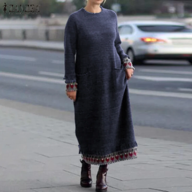 2020 ZANZEA женское винтажное платье с цветочным принтом весеннее круглым вырезом и