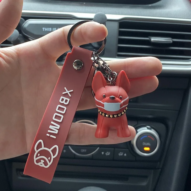 

Fashion Punk French Bulldog Keychain PU Leather Dog Keychains For Women Bag Pendant Trinket Men's Car Key Ring Key Chain Gift