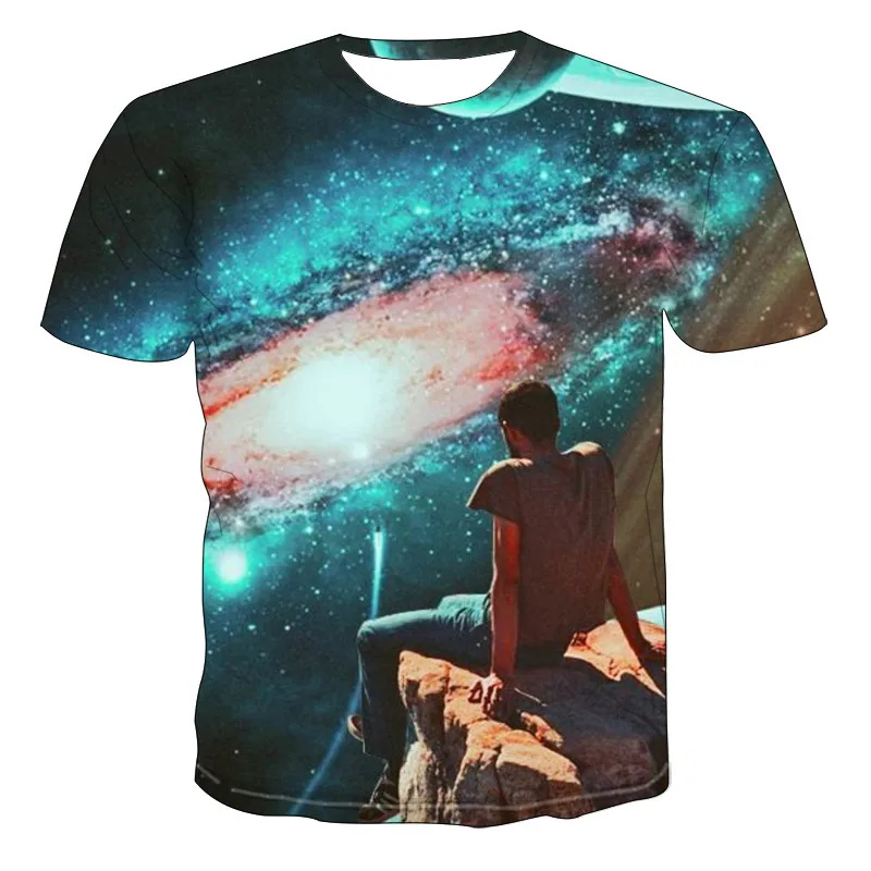 

Blue Galaxy Sun Moon T-shirt Men's Women's 3D T-shirt Black Casual Short Sleeve White Hip Hop funny t shirtsOversize t-shirt