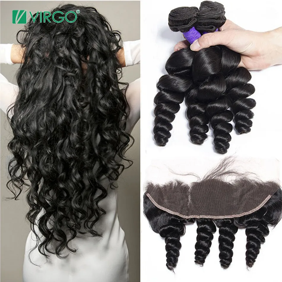 Бразильские свободные волнистые 3 пучка с кружевной фронтальной застежкой