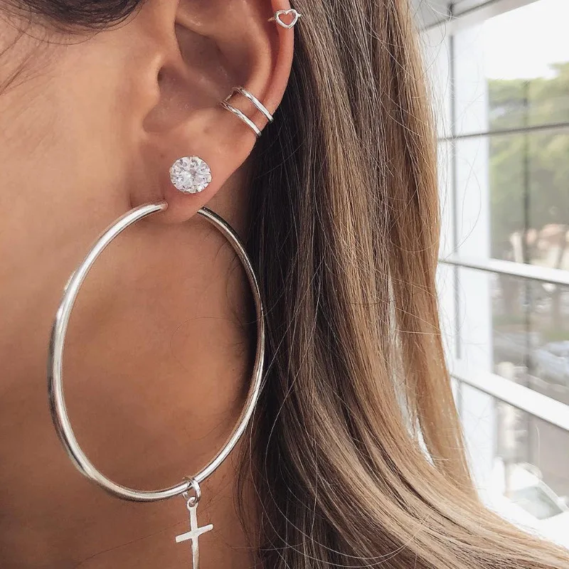 

New Fashion Heart Zircon Cross Earrings Set for Women Ear Jewelry