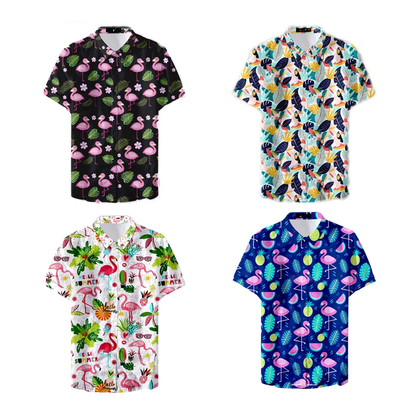 2019 Latest Design Digital Pink Student Flamingo Pattern Men's Casual Shirts