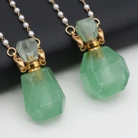 new natural green aventurines pendant necklace agts perfume bottle essential oil diffuser necklace pearl chain for women jewerly