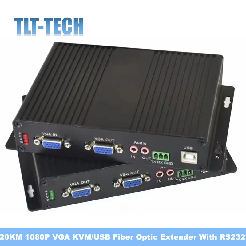 1080P 20KM VGA To Fiber Optic Converter VGA Fiber Optic KVM Extender With Audio / RS232 Data Single Mode FC connector