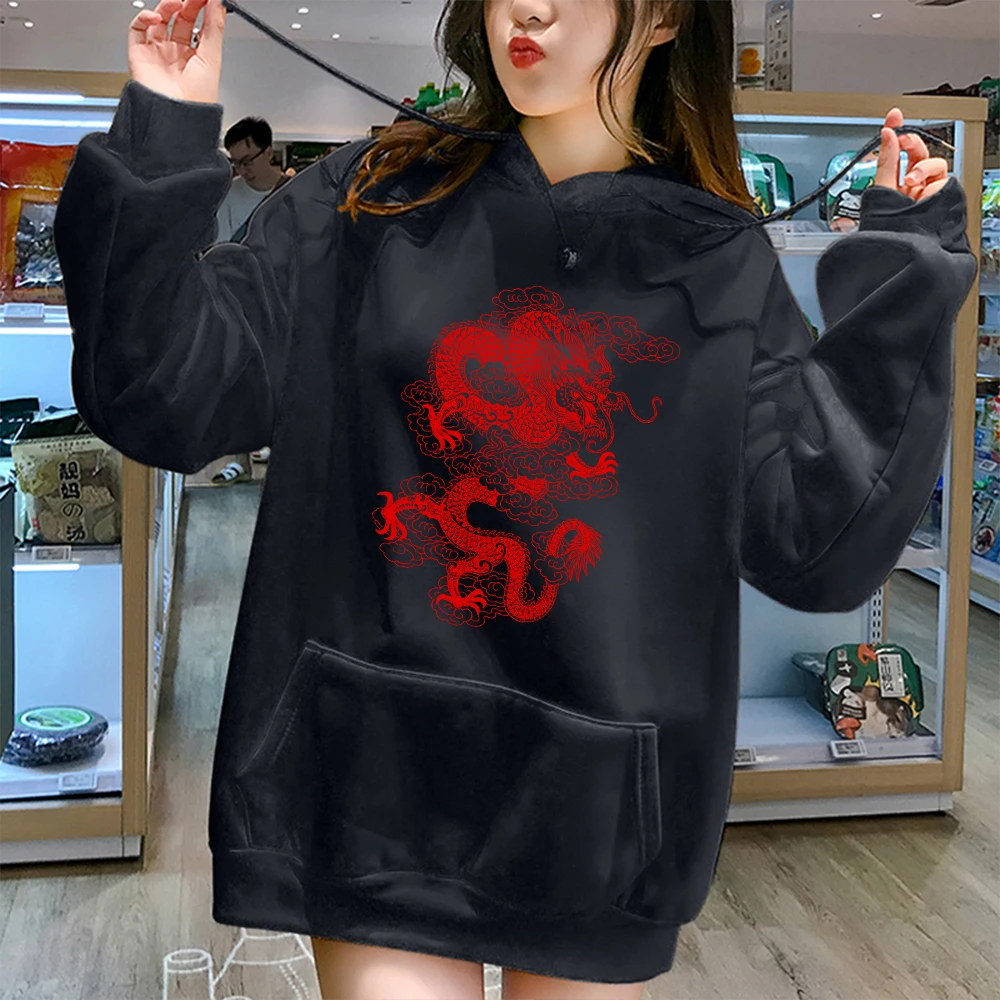Dragon Printed Hoodies Femmes Sweatshirts Plus Size Harajuku Streetwear Pullover Sweetshirts Camiseta Manga Larga Mujer Invierno