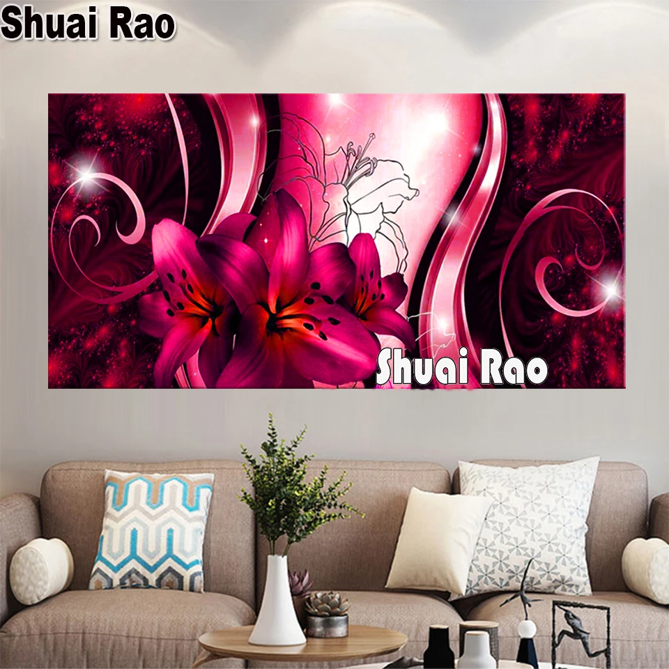 

100x50cm Diamond Painting Red Purple Lily,Full Square Round Diamond embroidery Cross stitch Diamond mosaic Flower,home Art