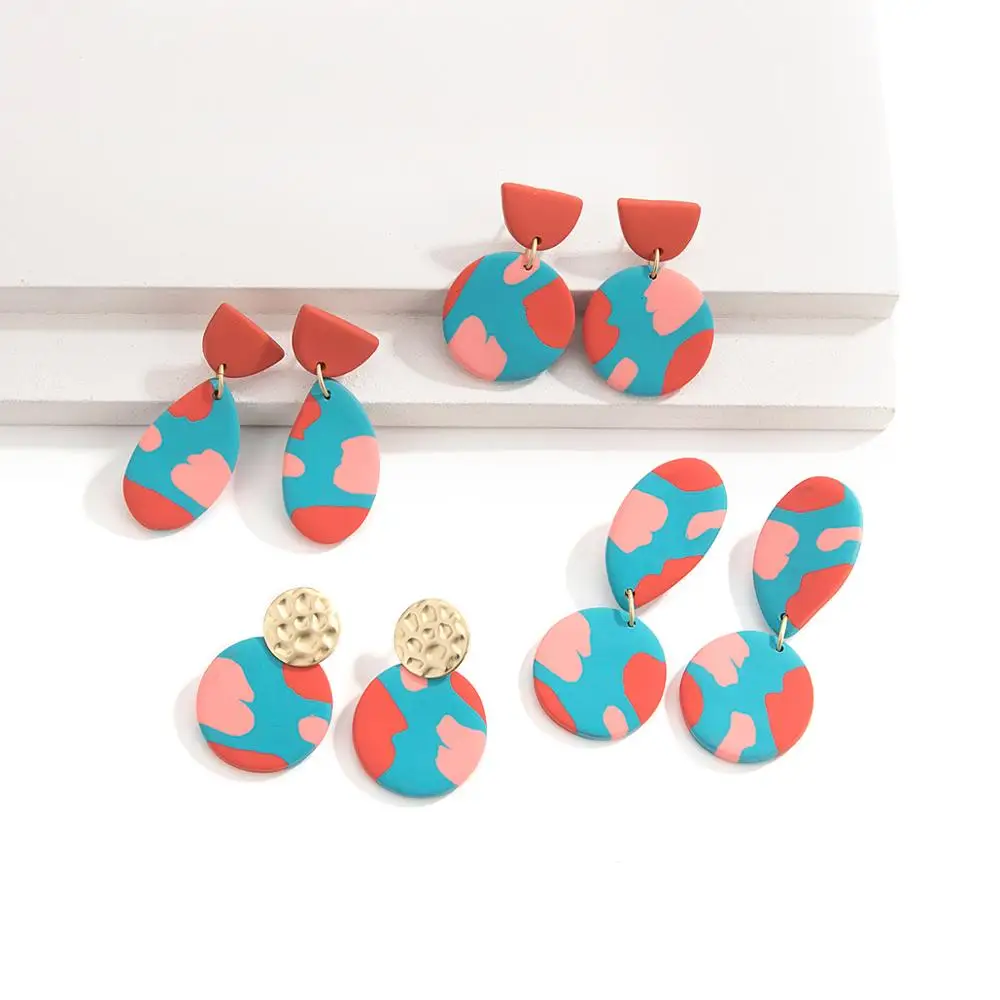 

AENSOA Cute Clay Drop Earrings For Women 2021 Trendy Geometric Pendant Earrings Unique Korean Dangle Earring Women Jewelry Gift