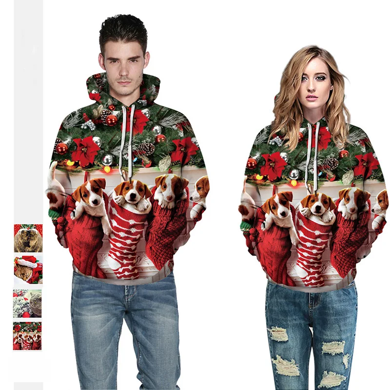 

Christmas Clothing Digital Printing Women's Loose Hooded Sweater Casual Spring And Autumn Couples Street Fashion Clothing
