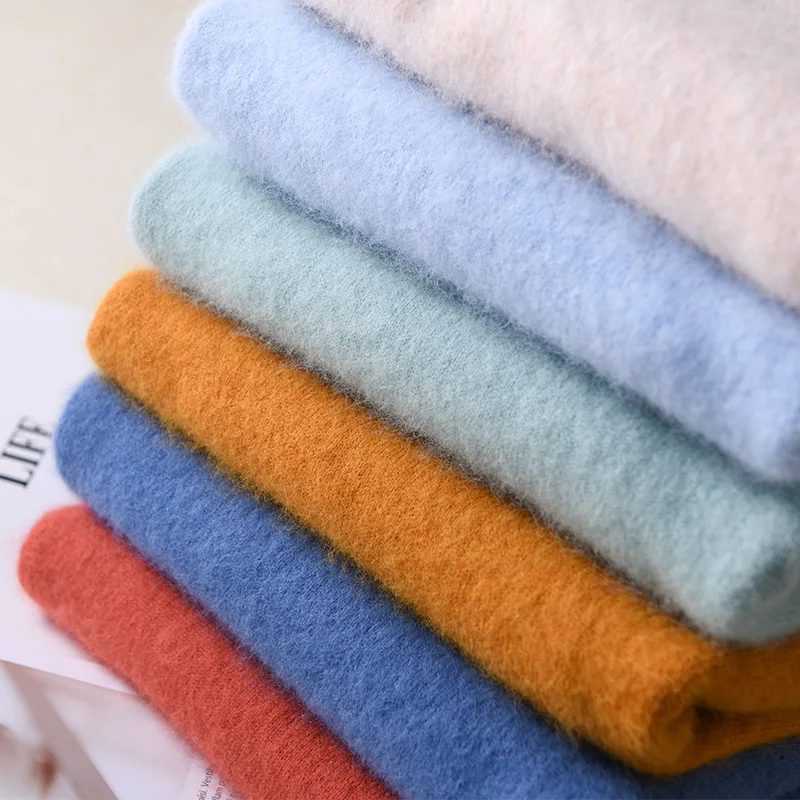 

High-Neck Sweater Women's Head Fleece Shirt Autumn and Winter Short Paragraph Wild Thick Warm Knit Bottoming Mink Cashmere