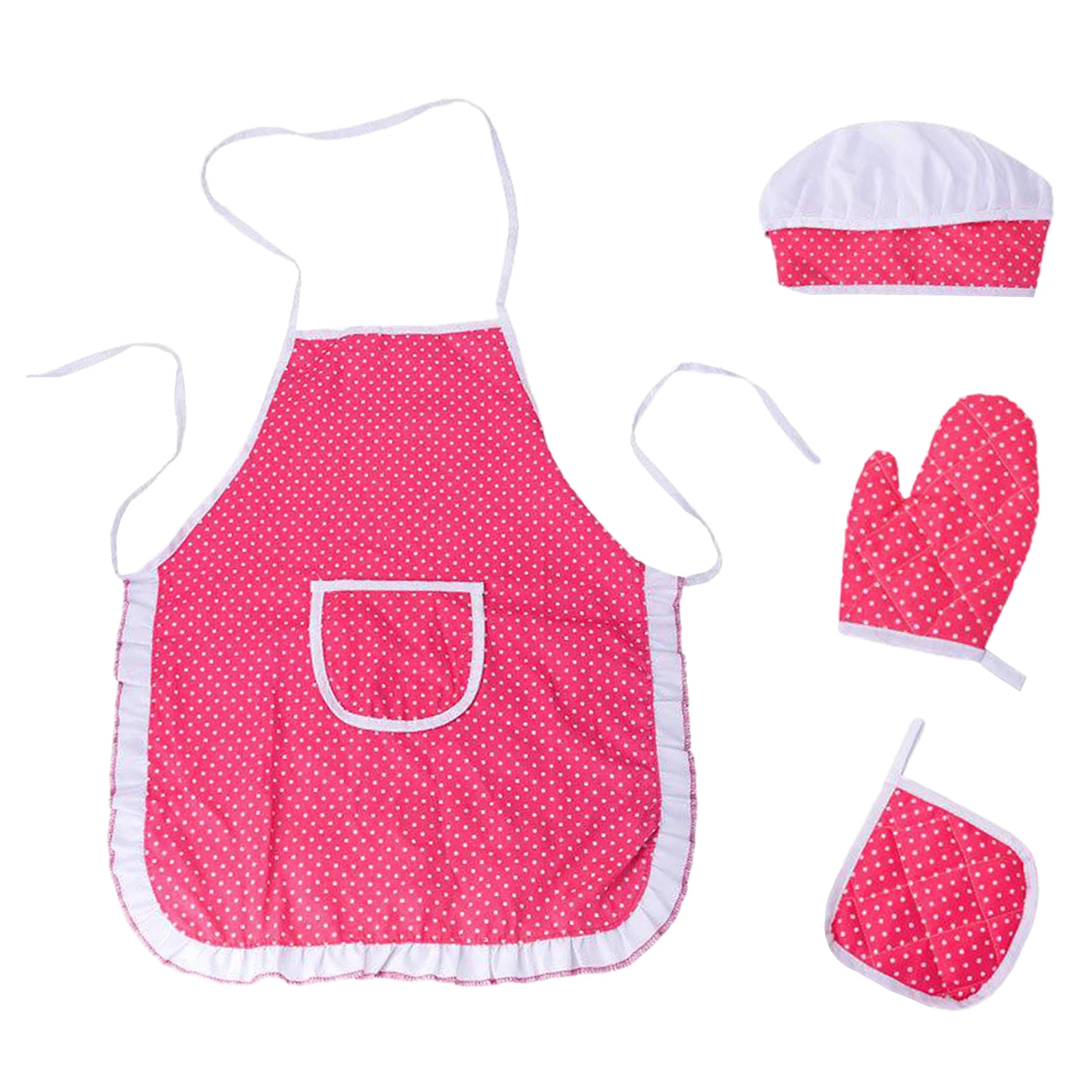 

4pcs Children Chef's Set Cooking Baking Apron Hat Child Kids Pretend Play Toys