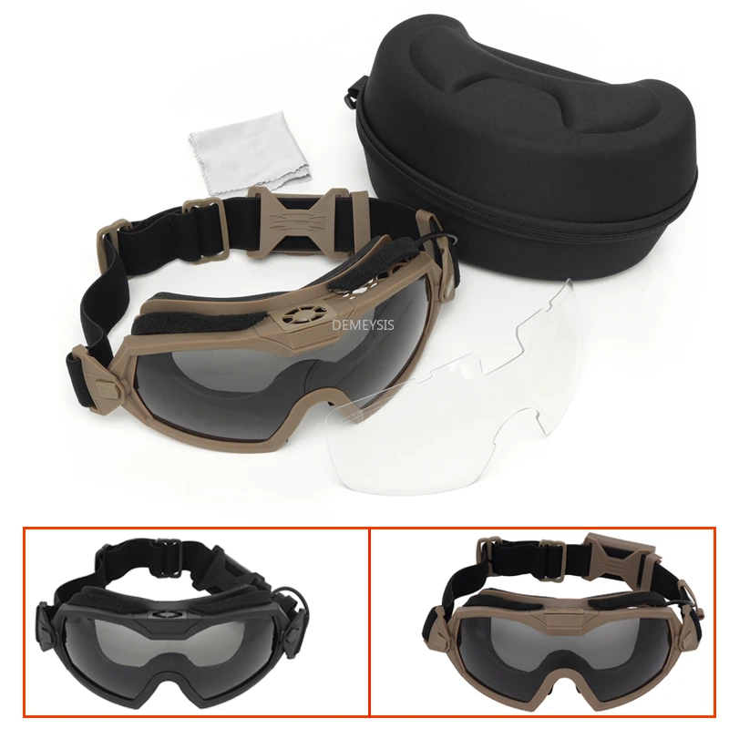 Tactical Combat Goggles 2 Interchangeable Lens Anti-Fog Military Airsoft Glasses Windproof Motorcycle Hunting Wargame Eyewear
