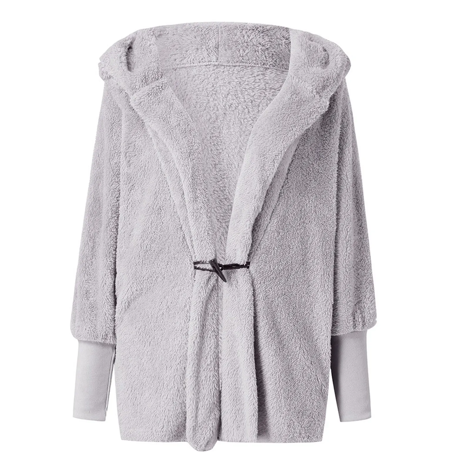 

Женский флисовый кардиган средней длины, Свободный теплый пуловер с капюшоном и плюшевой подкладкой, с длинным рукавом, Осень-зима