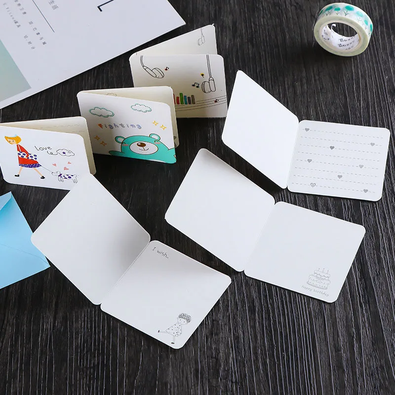 

Cartoon Birthday Greeting Card Blank New Year Postcard Creative Mini Cards Christmas Valentine's Day Card 7x7cm DIY Message Card