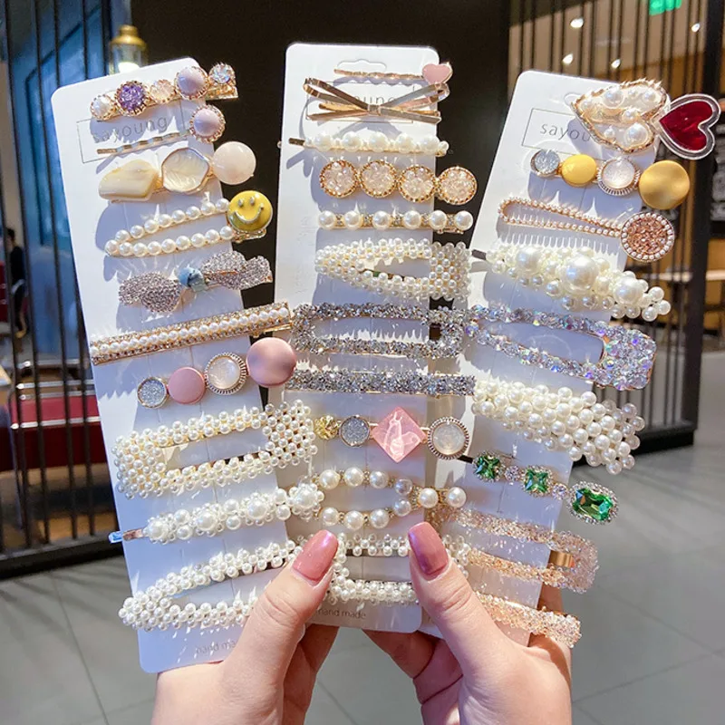 

Handmade Pearls Hair Clips Pin For Women Fashion Geometric Flower Barrettes Headwear Girls Sweet Top Clip Crystal Accessorie