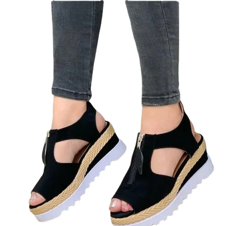 

Summer Sandals Women Solid Color Open Toe Casual Ladies Flats Non-Slip Zipper Vintage Female Shoes 2021 Fashion Chaussure Femme