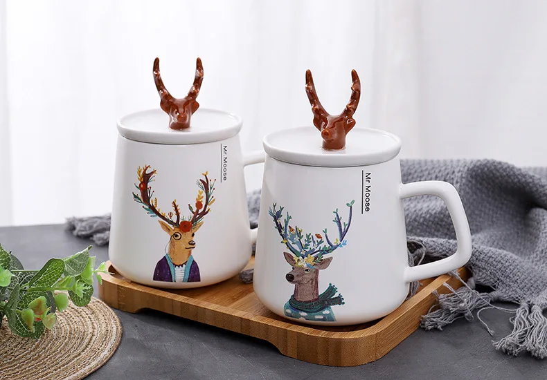 Новый скандинавском стиле bon voyage рога керамическая кружка с крышкой мультфильм
