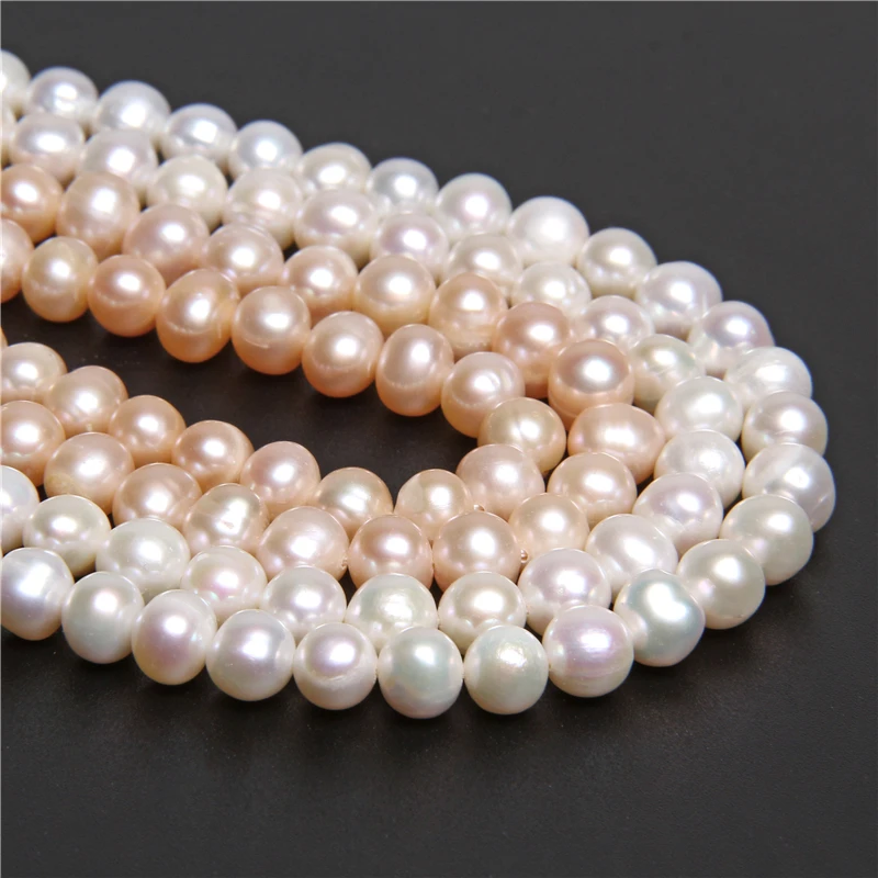 

6-9mm White Real Potato Round Pearls Freshwater Natural Pearl Beads For DIY Necklace Bracelets Earring Jewelry Making 14" Strand