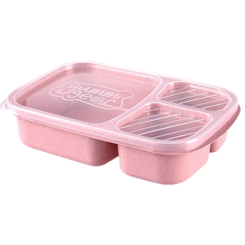 PINK 900 мл здоровый Материал Коробки для обедов 3 Слои пшеничной соломы Bento Коробки микроволновая посуда Еда контейнер для хранения Коробки для обедов - Цвет: PINK