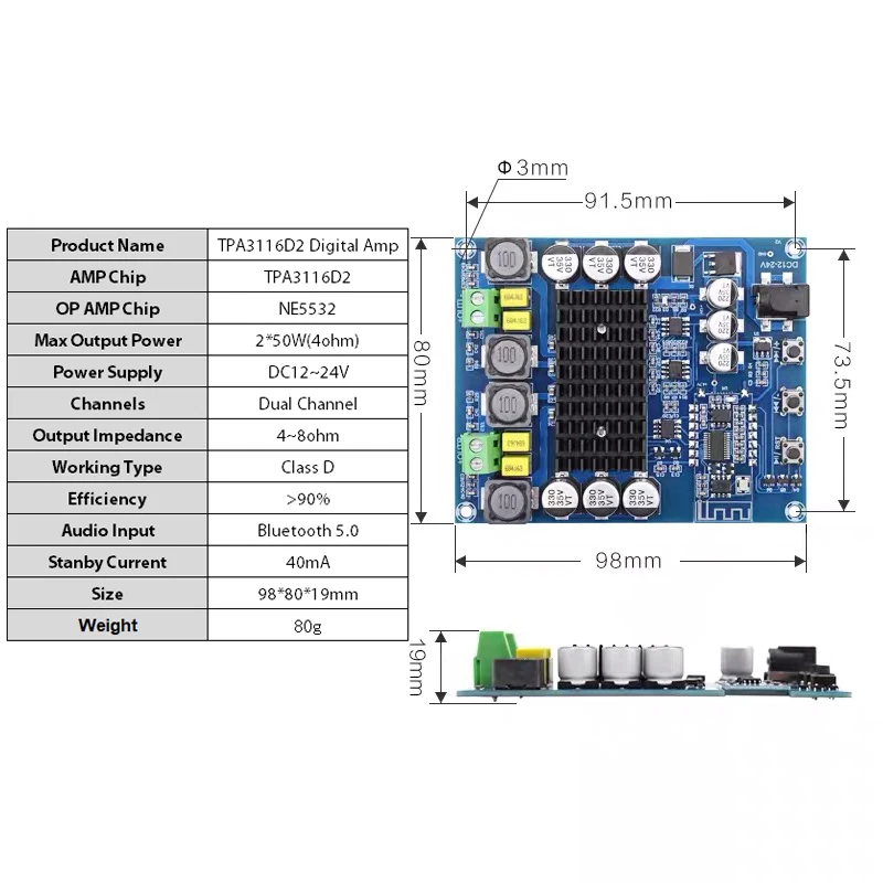

2*50 Bluetooth 5,0 TPA3116D2 NE5532, , , TPA3116