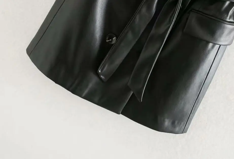 

Women black PU leather sashes sleeveless fashion vintage waistcoat ladies slim elegant long vest jacket s164