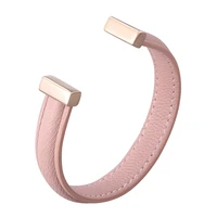 pink genuine leather open cuff bracelet lovers jewelry rose gold color stainless steel women bangles men wristband gift sp0990p