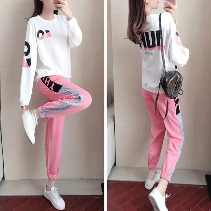 Осенняя корейская модная женская одежда спортивный костюм комплект из двух