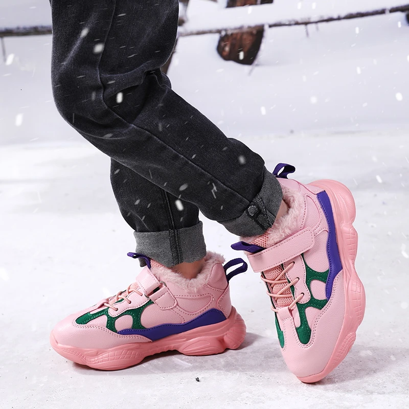 Спортивная обувь для девочек зимние кроссовки розовая теплая с мехом школьников