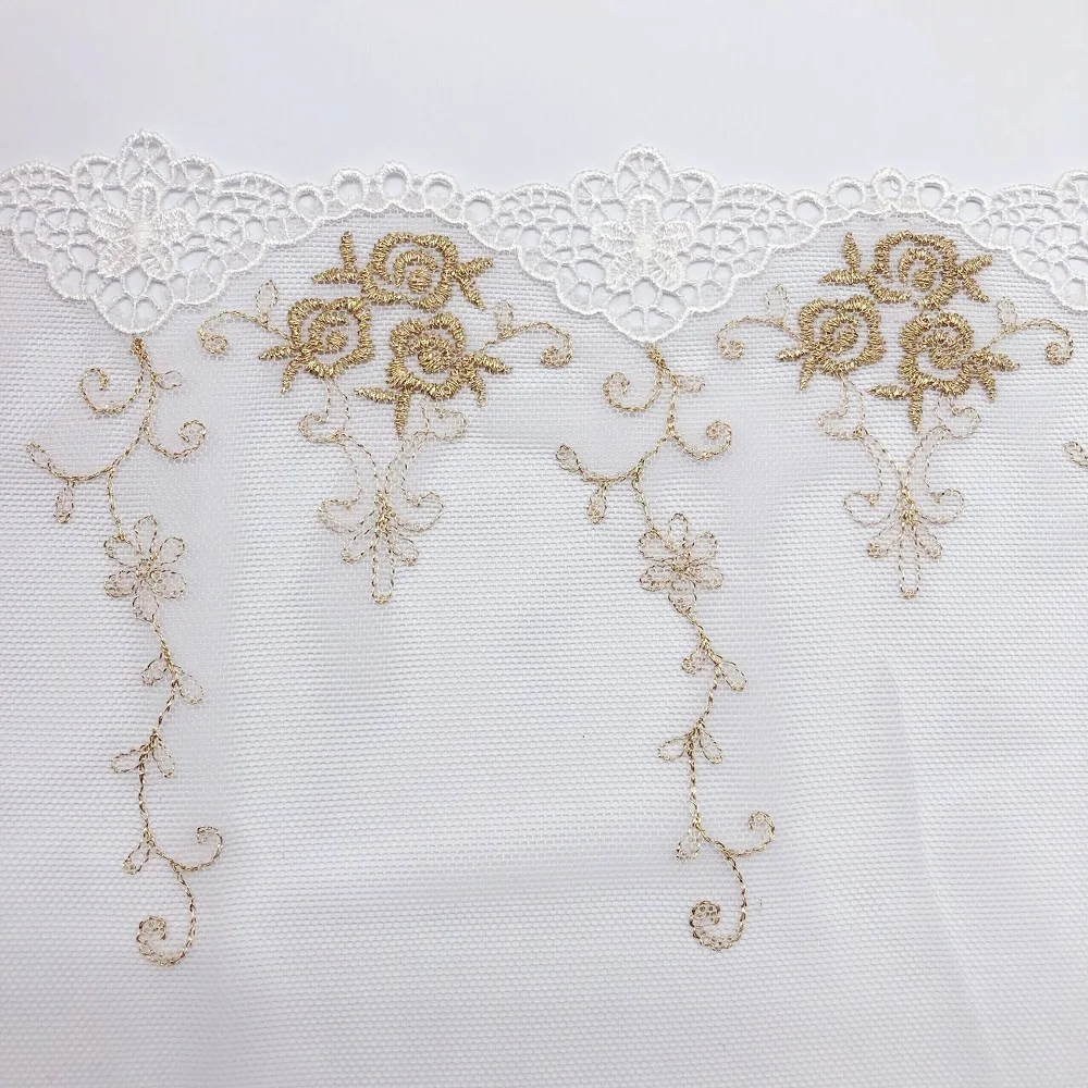 

Delicate 5Yds Wedding Dress Cording Lace Applique Light Gold Thread with Soft Tulle Embroidery Lace Accessories Trim Mesh