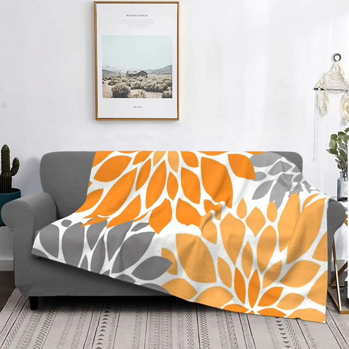 

Manta con estampado Floral de Dalia naranja y gris, colcha para cama, edredones a cuadros, sofá a cuadros, manta de muselina, co