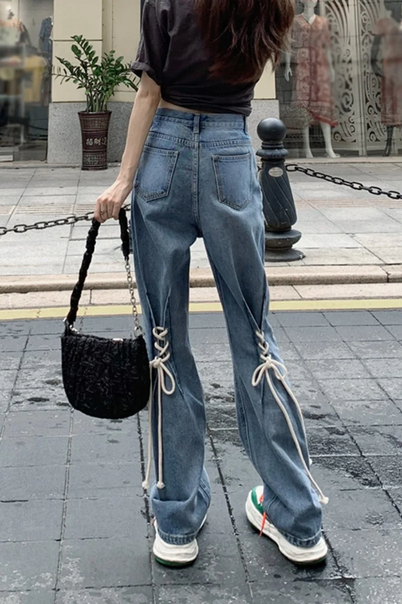 Женские брюки дизайн чувство ниши широкие на шнуровке Ранняя осень Новинка 2021