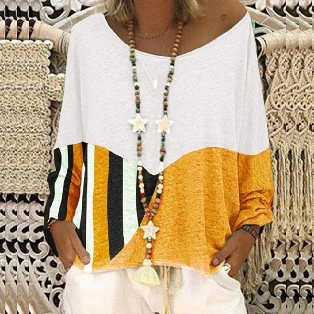 

New Fashion Women's 2020 Women's Clothing Elegant Striped Casual Top T-shirt Ladies Loose Ladies Tops Long Sleeve Tops