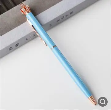 blue Корона металлическая шариковая ручка рекламные подарки кристалл ручка роскошные индивидуальные шариковая ручка с логотипом свадебный подарок на день рождения выгравированное имя - Цвет: blue