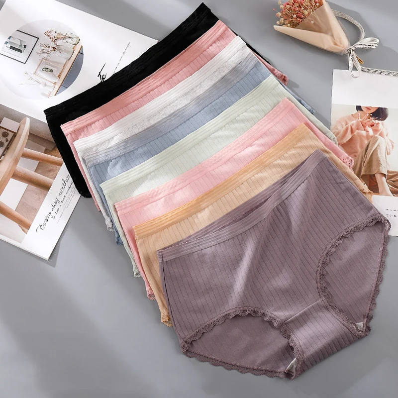 

3pcs/5pcs Cotton Briefs For Women Lingerie High Waist Panties Breathable Soft Underpants Plus Size Underwear Female Intimates