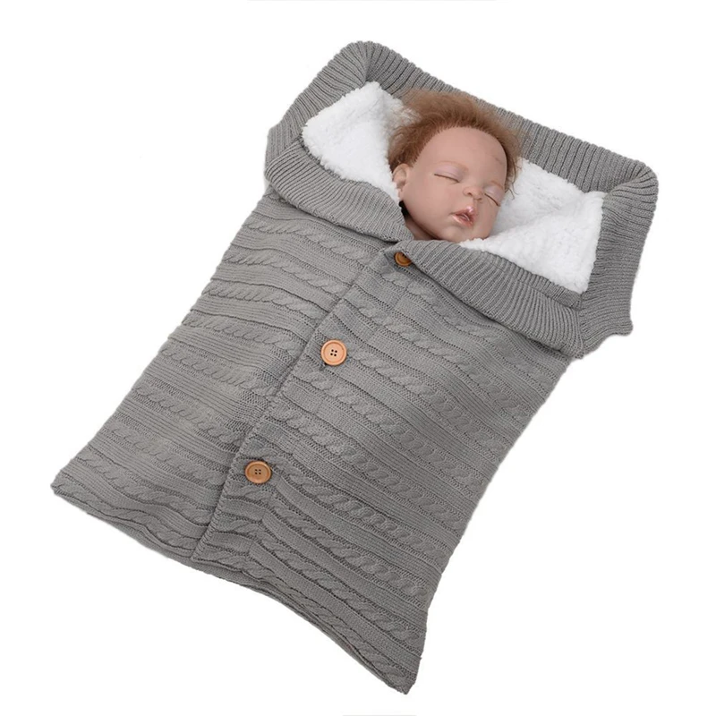 Одеяло для сна для новорожденных, зимние теплые спальные мешки, вязаные пеленки с пуговицами для младенцев, Пеленальное Одеяло для младенце... от AliExpress WW