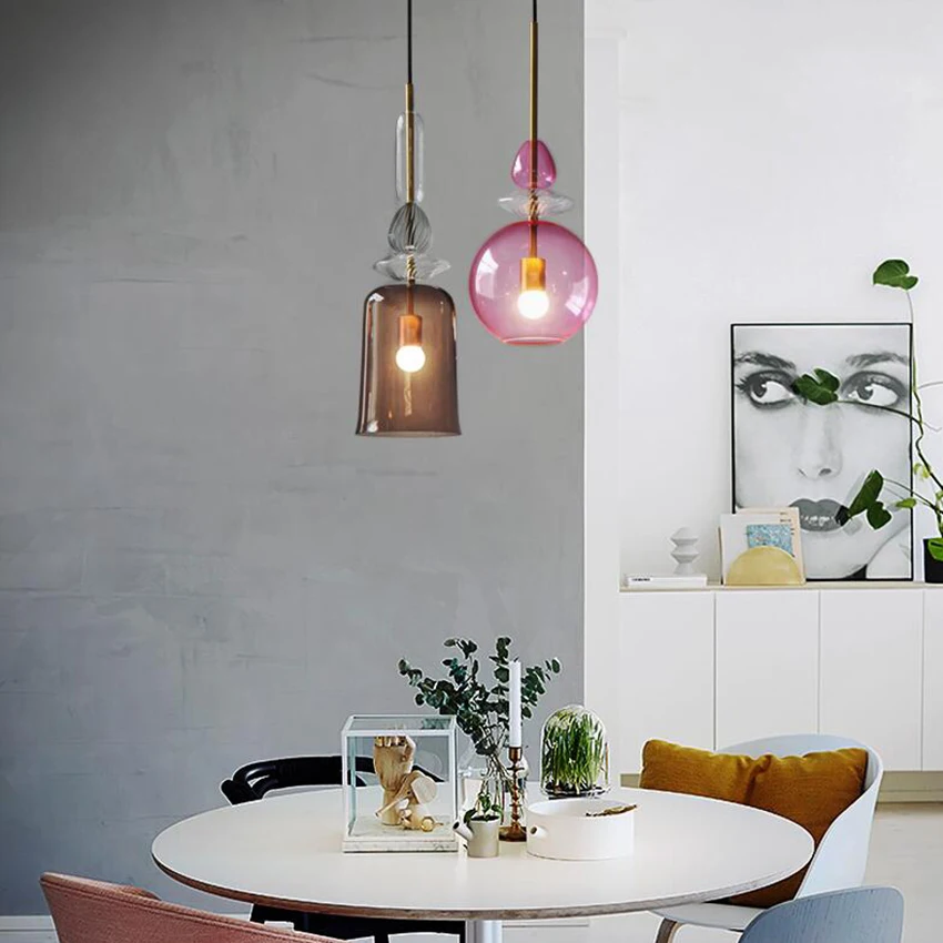 Nordic Led Pendant Lamp Stained Glass Candy Lights Dining Room Cafe Bar Kitchen Fixtures Indoor Decor Lighting Luminaire | Лампы и