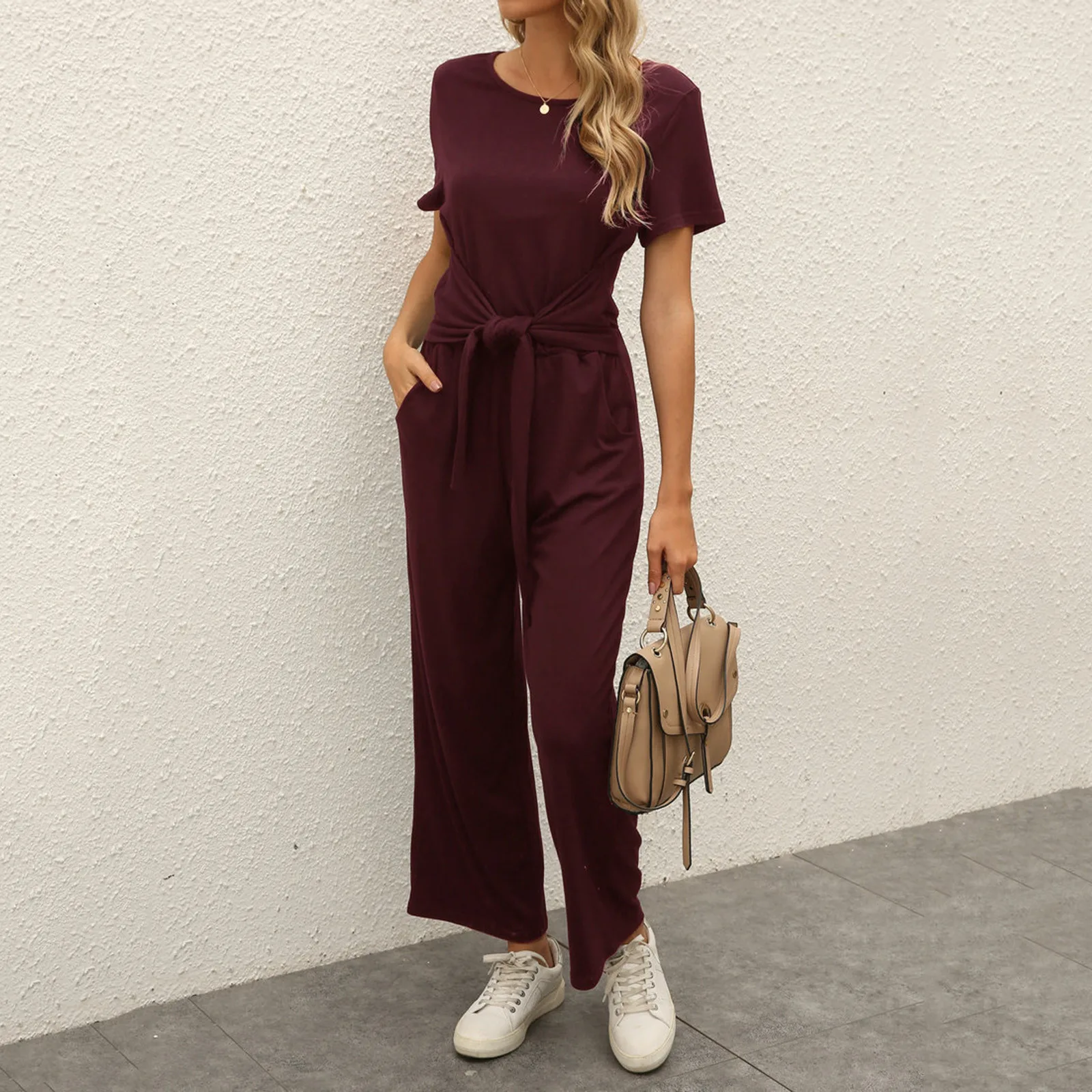 

Женский Повседневный Комбинезон, однотонный Свободный комбинезон с прямыми штанинами, кружевные Свободные Комбинезоны с широкими штанина...