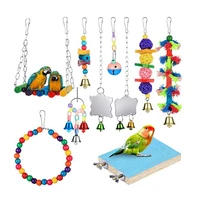 10 pcs green pet supplies bird parrot training toys peck gnawing toy set birds stand playground accessories swing bell mirror