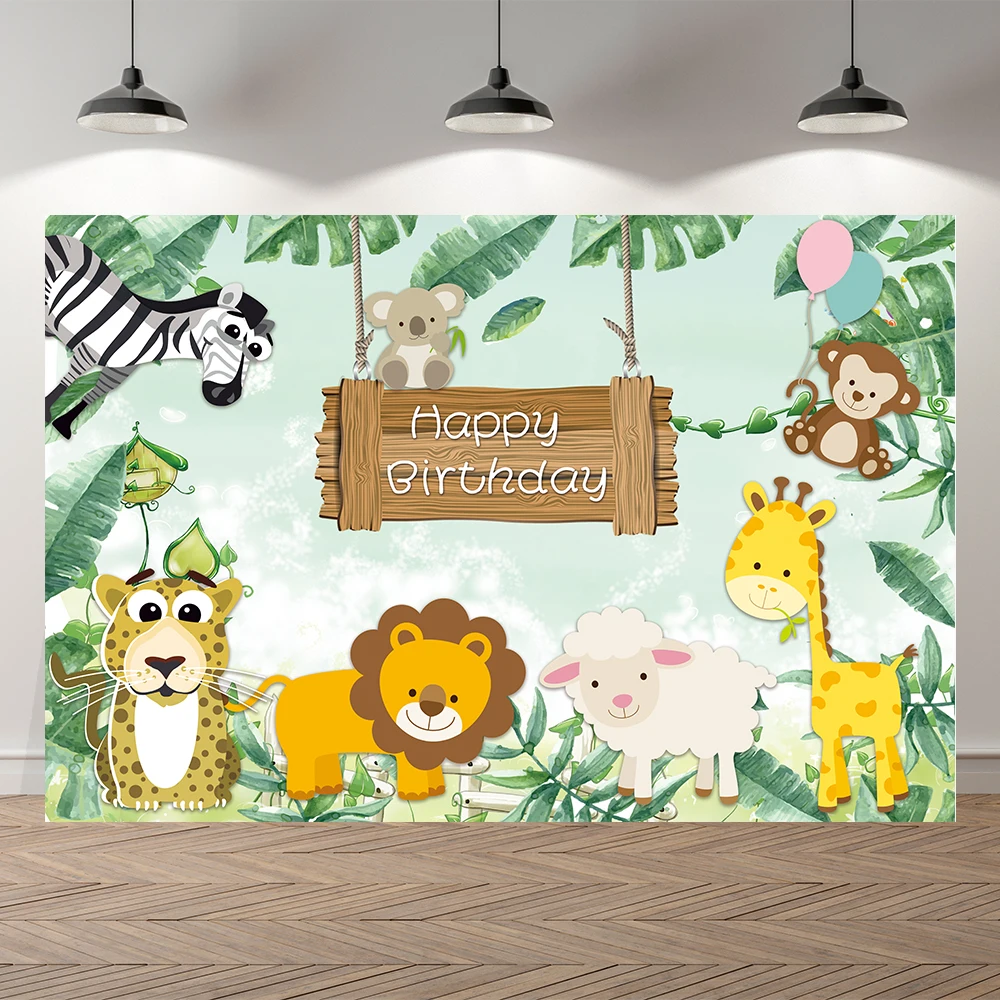 

Neoback Forest Safari Animals Lion Photo Baby Shower Birthday Photography Background Photographic Backdrop For Studio Shoot
