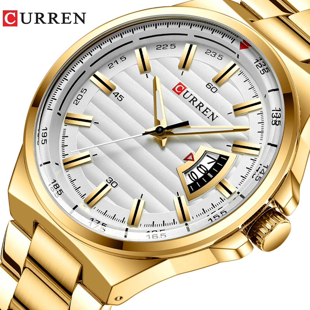 Часы наручные Curren Мужские кварцевые роскошные брендовые золотистые полностью
