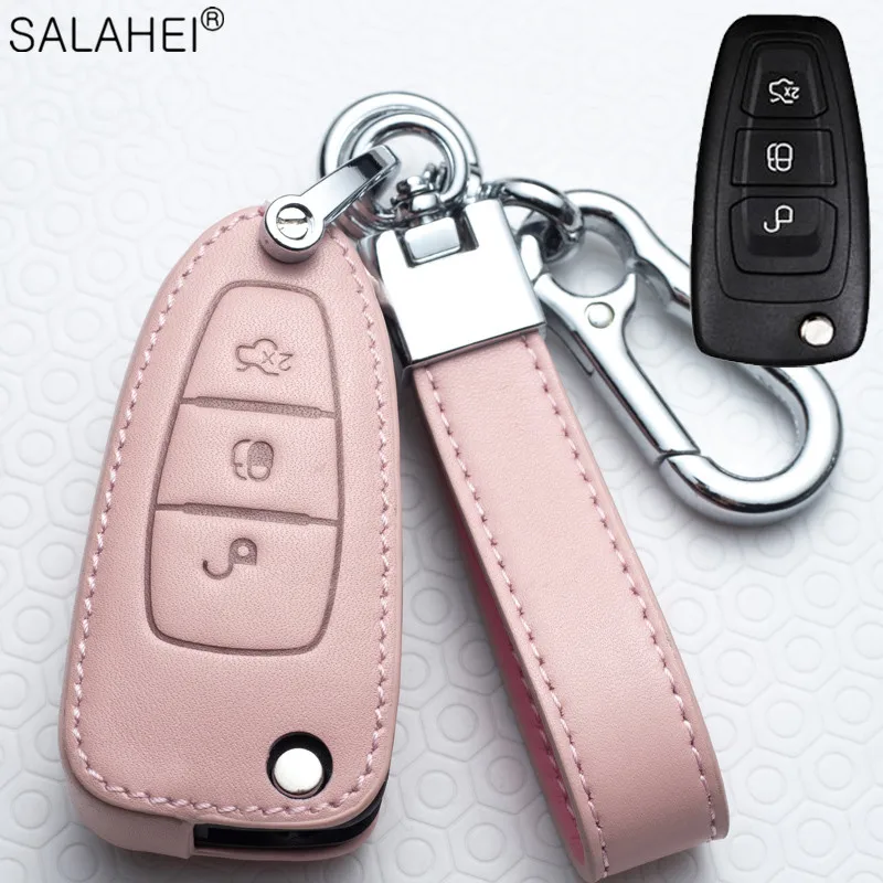 

Leather Car Key Cover Case For Ford Fiesta Focus 3 4 ST Mondeo Ecosport Kuga Ranger C-Max S-Max For Car Key Holder keychain