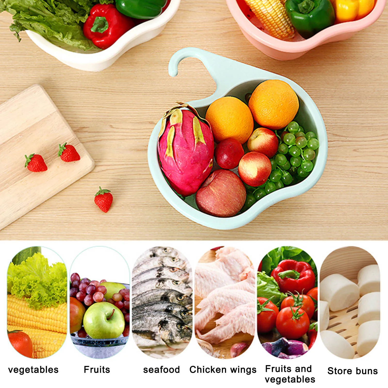 

Creative Kitchen Faucet Vegetable Fruit Drain Basket Cleaning Drain Basket Washing Basket Colanders Strainers B88
