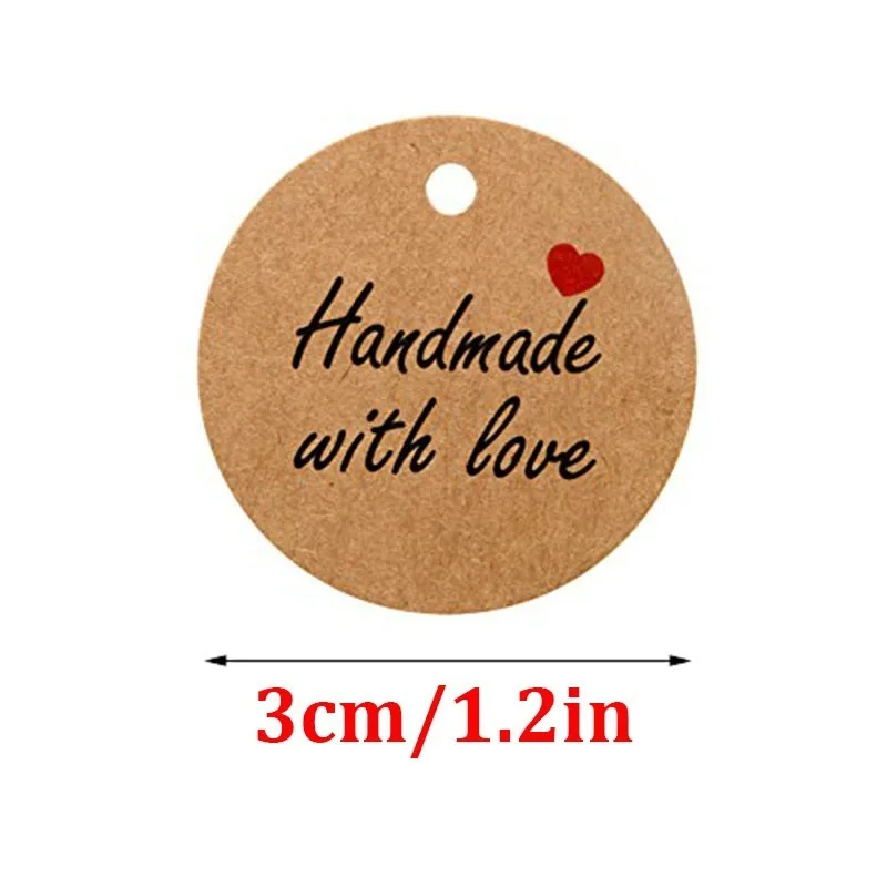 

100Pcs 1.2 Inch ,Kraft Paper Handmade With Love Cards Hang Tag Labels For Party Gift Package Wedding Baking Small Busieness