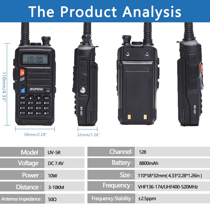 Портативная рация Baofeng UV-5R Plus большой радиус действия 10 Вт трехдиапазонное