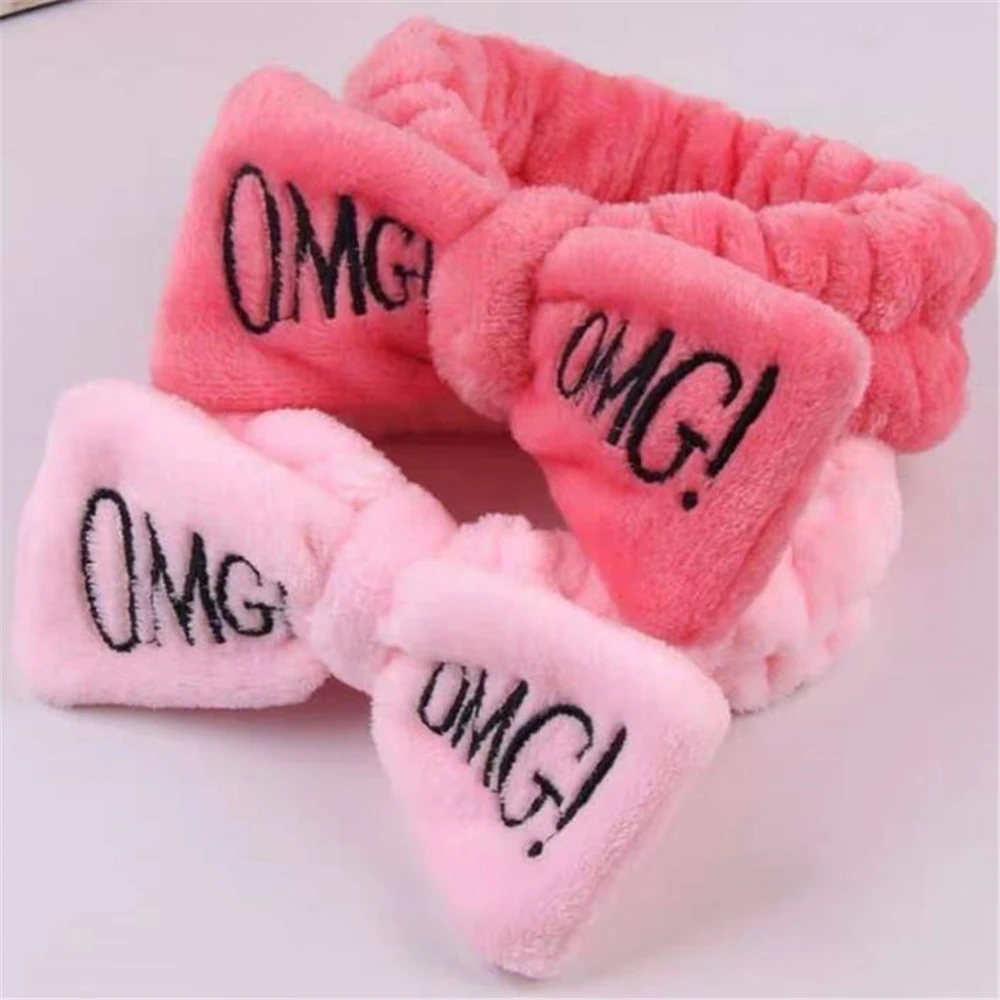 

Elastic OMG Letters Coral Fleece Bow Hairbands for Women Girls Makeup Headband Hair Bands Wash Face Headwear Hair Accessories