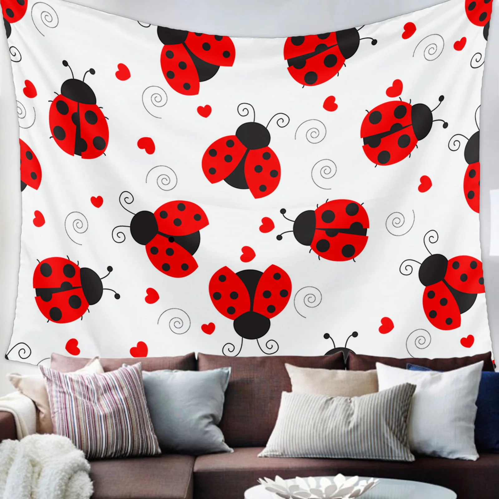 

Гобелен в горошек с божьей коровкой, сердечками, текстурой, Настенный декор для гостиной, настенный подвесной гобелен, коврик для йоги, дома...