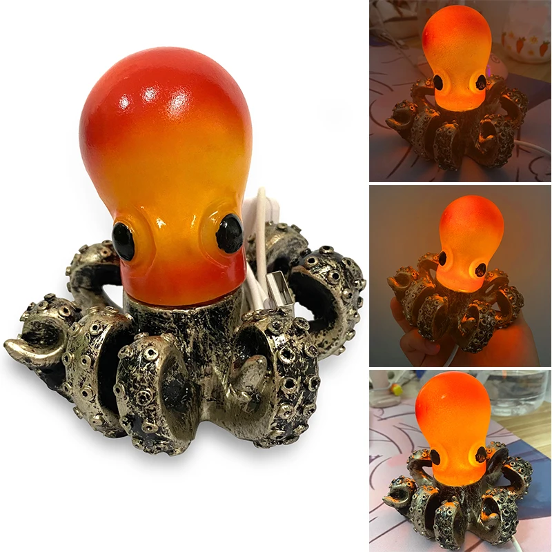 

Creative Octopus Light with Manual Switch Glowing Resin Ornament for Home Living Room Bedroom Decoration ALI88
